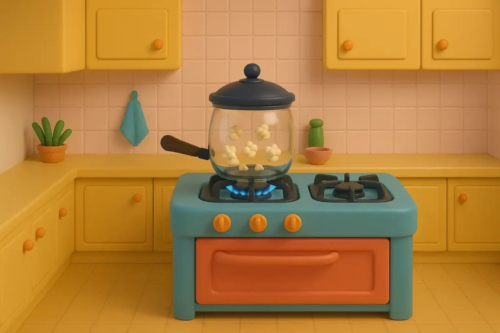 Pipoca sendo feita na panela.