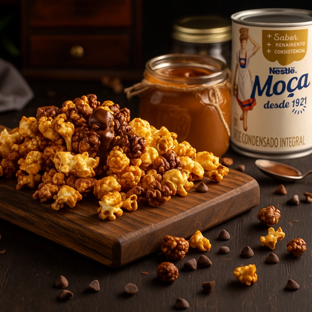 Pipoca com Leite Condensado e Chocolate